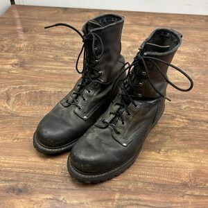 Vtg Black Plain Toe Carolina 8" Logger‎ Work Boot Style #823 Men's US 10D Grunge